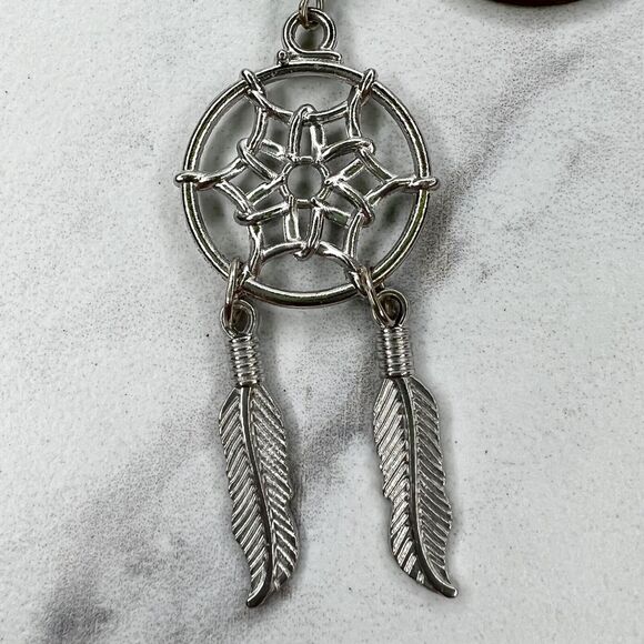 Silver Tone Faux Turquoise Beaded Dreamcatcher Keychain Keyring - Picture 4 of 6